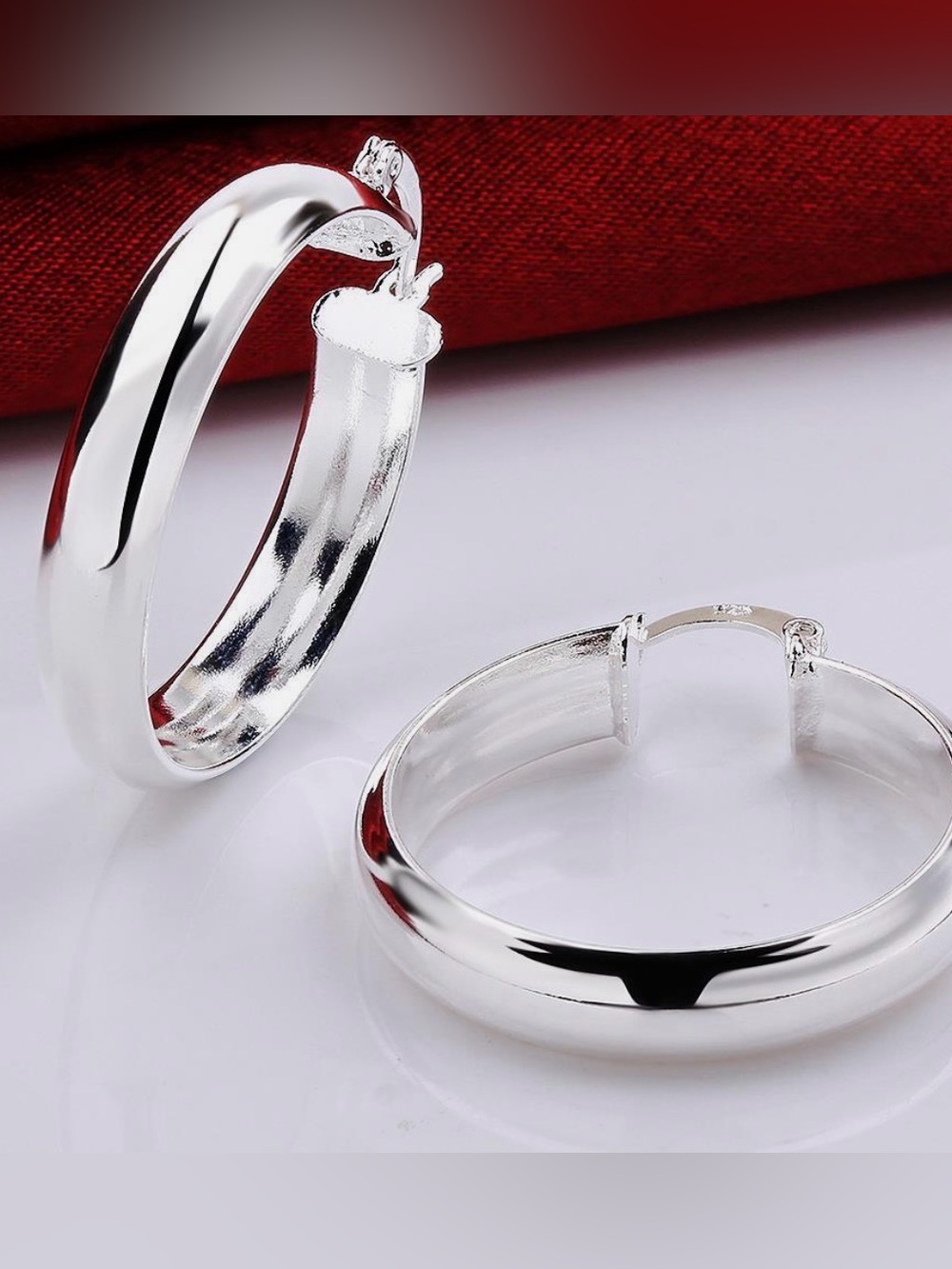 Classic Silver Hoop Earrings - Polished White Finish